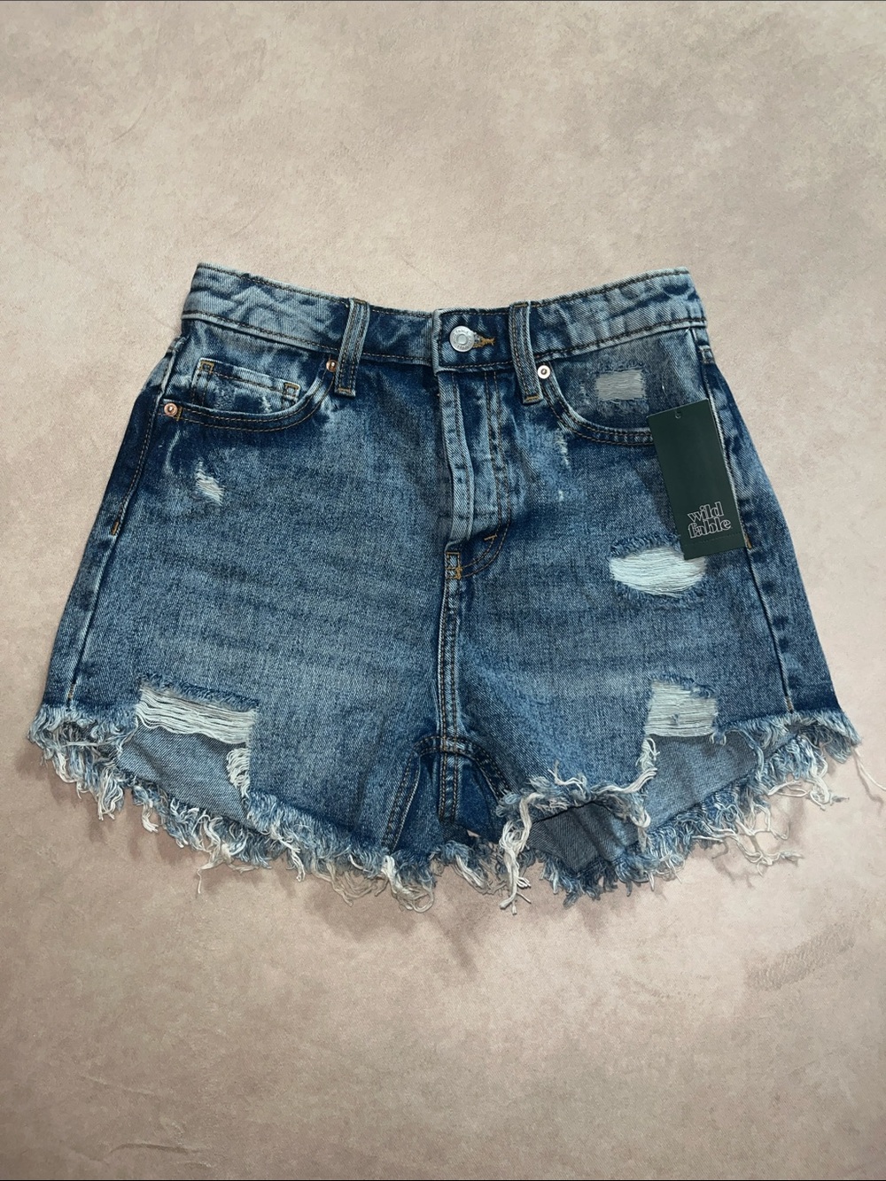 Highest Rise Shorts Distressed Denim Button Fly Shorts 0/25 W